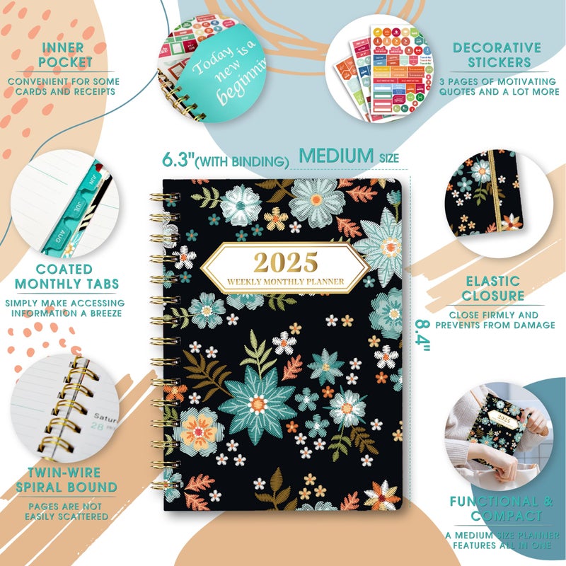 Ymumuda 2025 Planner, 12-Month Daily Weekly Monthly Planner from JAN.2025 to DEC.2025, 8.4"" X 6"", Spiral Planner Notebook with Stickers, Elastic Closure, Inner Pocket - Image 5